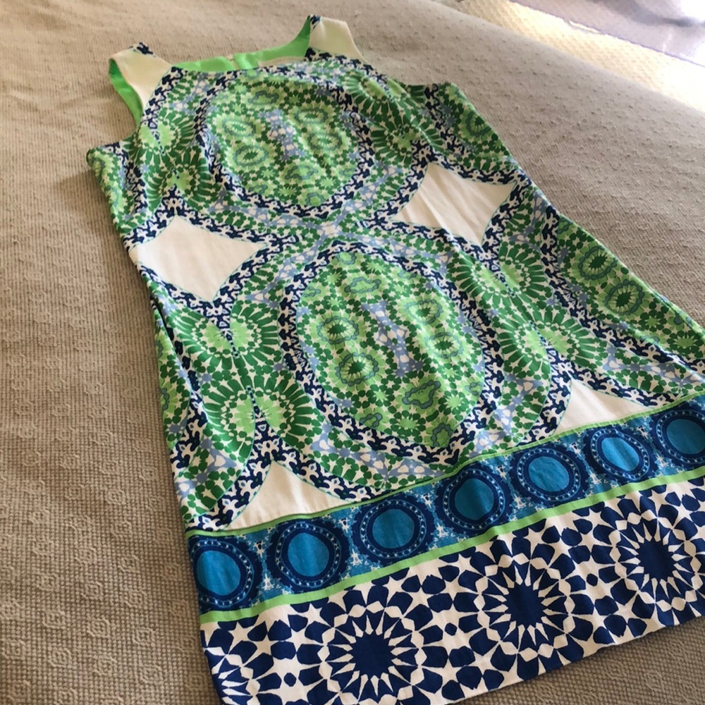 London Times Green and Blue Patterned Dress